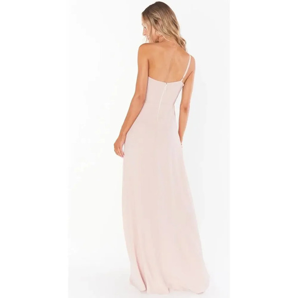 NWOT SMY MuMu Shannon One Shoulder Formal Dress Maxi‎ Size XS Dusty Blush Crisp - Picture 3 of 13